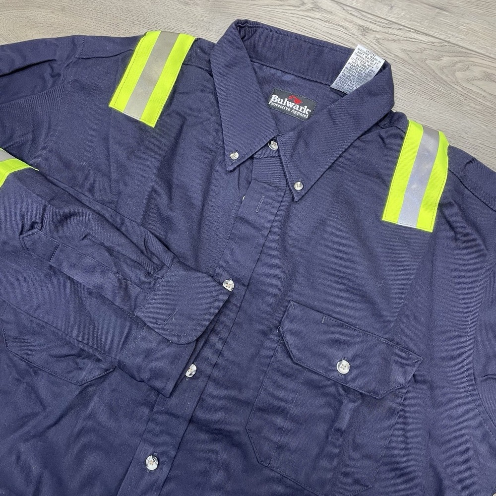 Bulwark FR Navy Blue Reflective L/S Shirt Men Sz XL CAT2